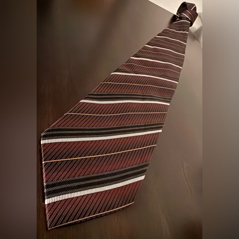 Croft & Barrow Silk Tie Brown Striped | Men’s Classic Business Formal Neck Tie - Picture 2 of 3
